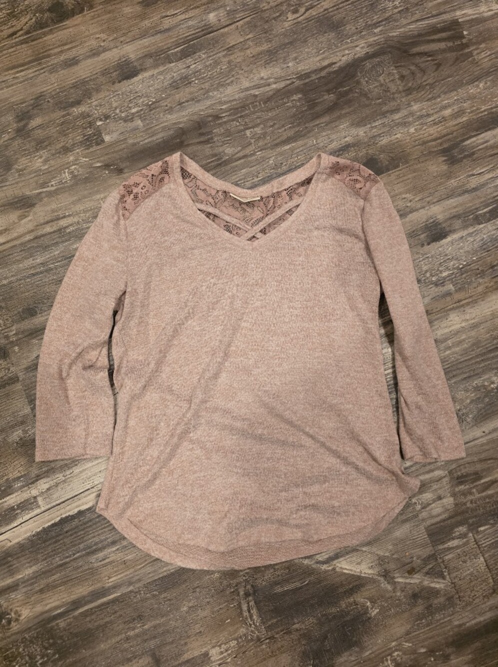 Bobbie Brooks Mauve Lace-Trim V-Neck Knit Top